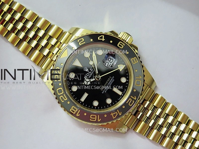 GMT Master II 126718 GRNR Gain Weight V4 Gold Factory 1:1 Best Edition Black Dial On YG Jubilee Bracelet SH3285 CHS
