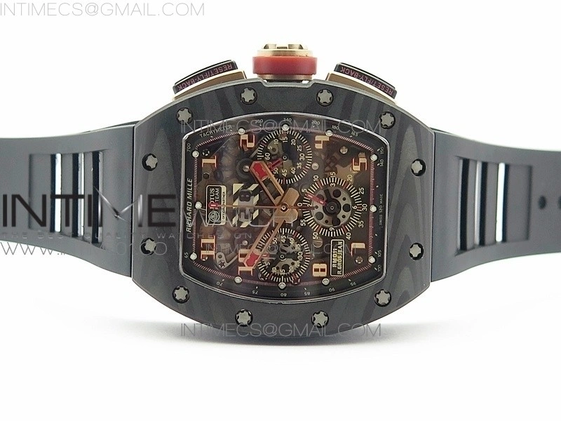 RM011 NTPT Lotus F1 Team Carbon Case Chronograph KVF 1:1 Best Edition Crystal Skeleton Dial Blue on Black Rubber Strap A7750