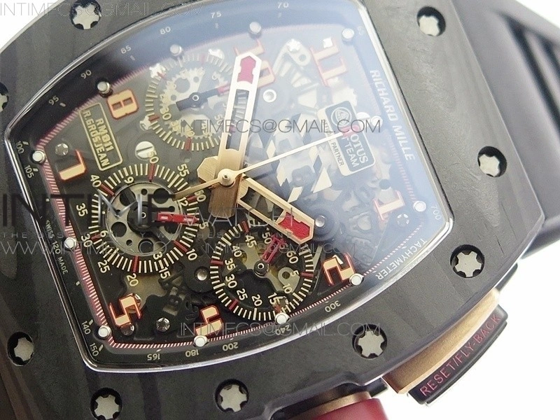 RM011 NTPT Lotus F1 Team Carbon Case Chronograph KVF 1:1 Best Edition Crystal Skeleton Dial Blue on Black Rubber Strap A7750