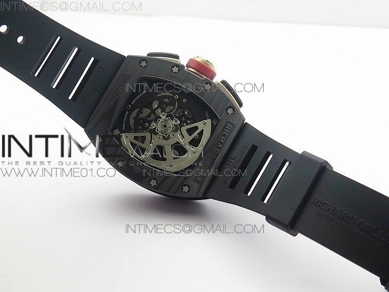 RM011 NTPT Lotus F1 Team Carbon Case Chronograph KVF 1:1 Best Edition Crystal Skeleton Dial Blue on Black Rubber Strap A7750