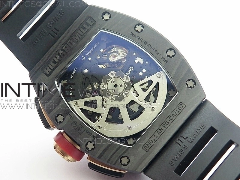 RM011 NTPT Lotus F1 Team Carbon Case Chronograph KVF 1:1 Best Edition Crystal Skeleton Dial Blue on Black Rubber Strap A7750