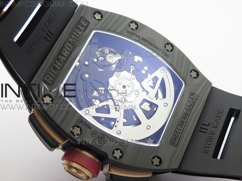 RM011 NTPT Lotus F1 Team Carbon Case Chronograph KVF 1:1 Best Edition Crystal Skeleton Dial Blue on Black Rubber Strap A7750