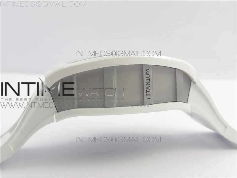 RM011 Real White Ceramic Chronograph KVF 1:1 Best Edition Crystal Skeleton Dial Blue on White Rubber Strap A7750