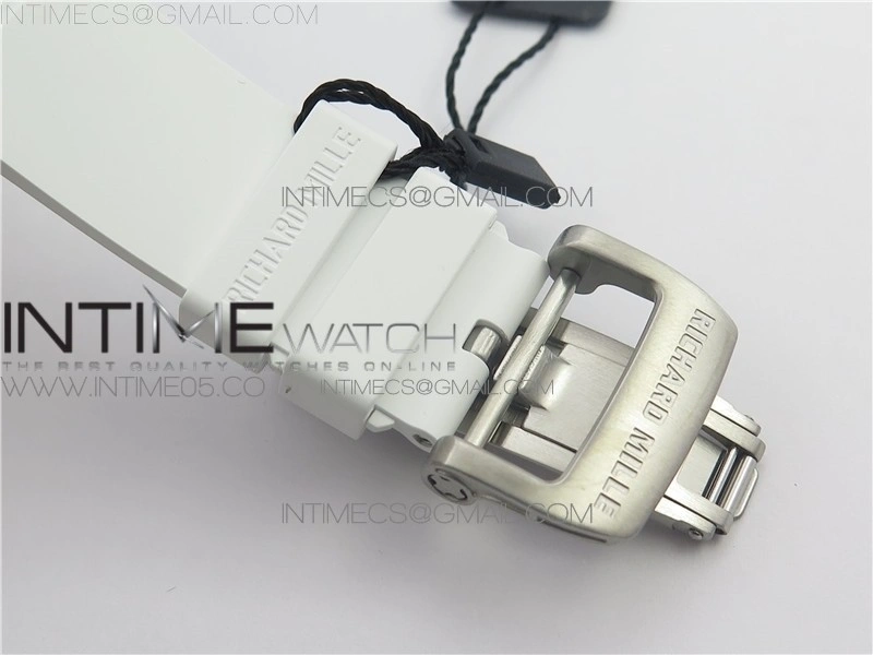 RM011 Real White Ceramic Chronograph KVF 1:1 Best Edition Crystal Skeleton Dial Blue on White Rubber Strap A7750