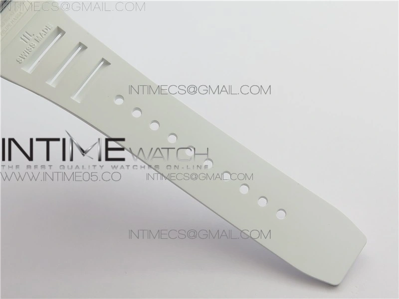 RM011 Real White Ceramic Chronograph KVF 1:1 Best Edition Crystal Skeleton Dial Blue on White Rubber Strap A7750