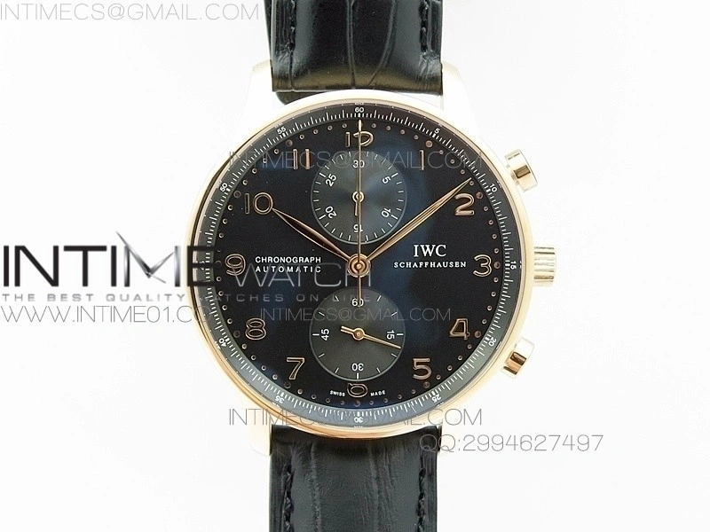 Portuguese IW371415 ZF V3 1:1 Best Edition RG Black dial on Black Leather Strap A79350