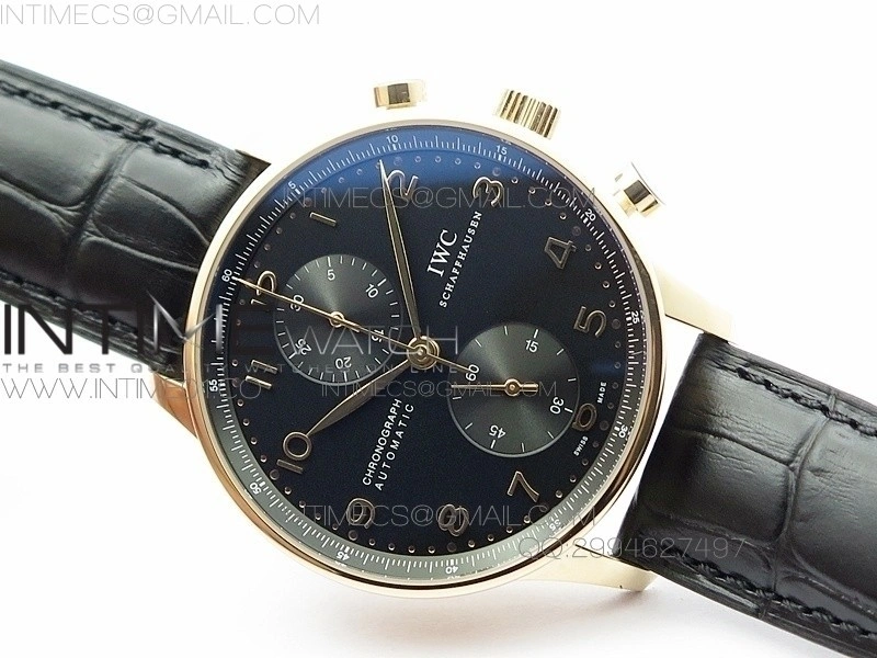 Portuguese IW371415 ZF V3 1:1 Best Edition RG Black dial on Black Leather Strap A79350