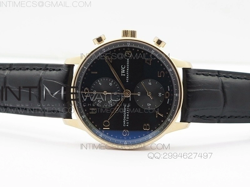 Portuguese IW371415 ZF V3 1:1 Best Edition RG Black dial on Black Leather Strap A79350