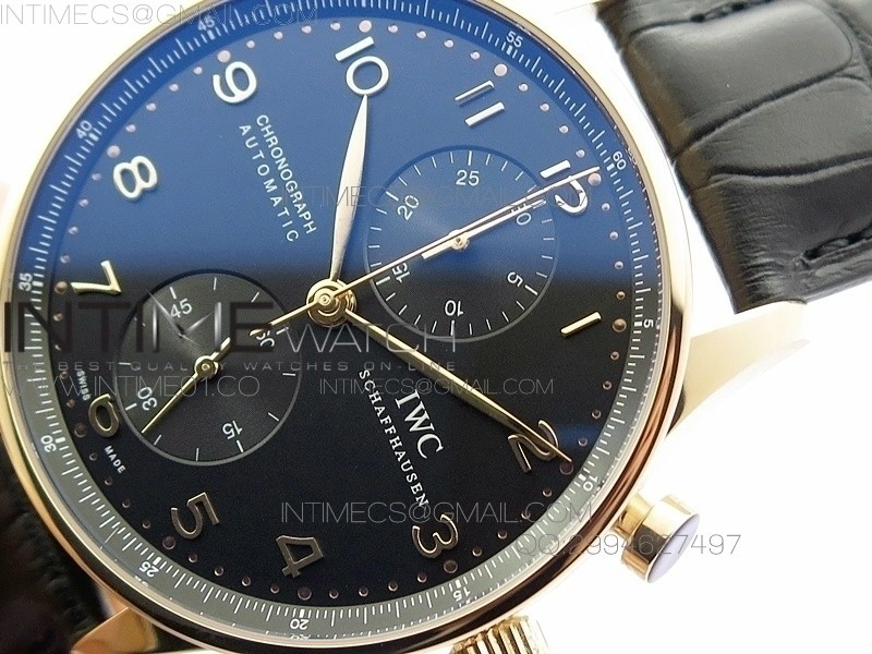 Portuguese IW371415 ZF V3 1:1 Best Edition RG Black dial on Black Leather Strap A79350