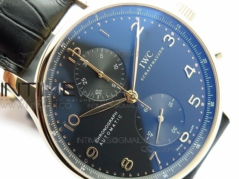 Portuguese IW371415 ZF V3 1:1 Best Edition RG Black dial on Black Leather Strap A79350