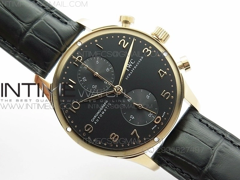 Portuguese IW371415 ZF V3 1:1 Best Edition RG Black dial on Black Leather Strap A79350