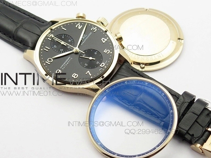 Portuguese IW371415 ZF V3 1:1 Best Edition RG Black dial on Black Leather Strap A79350