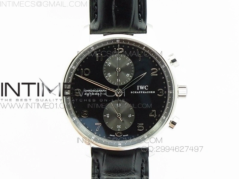 Portuguese IW371447 ZF V3 1:1 Best Edition SS Black dial on Black Leather Strap A79350
