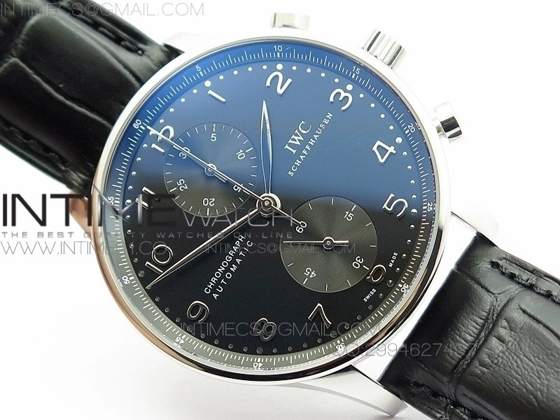 Portuguese IW371447 ZF V3 1:1 Best Edition SS Black dial on Black Leather Strap A79350