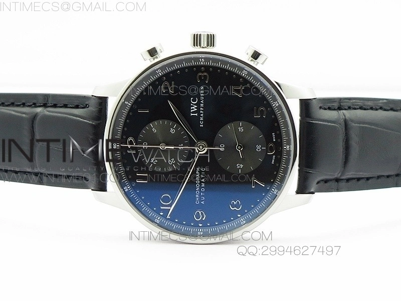 Portuguese IW371447 ZF V3 1:1 Best Edition SS Black dial on Black Leather Strap A79350