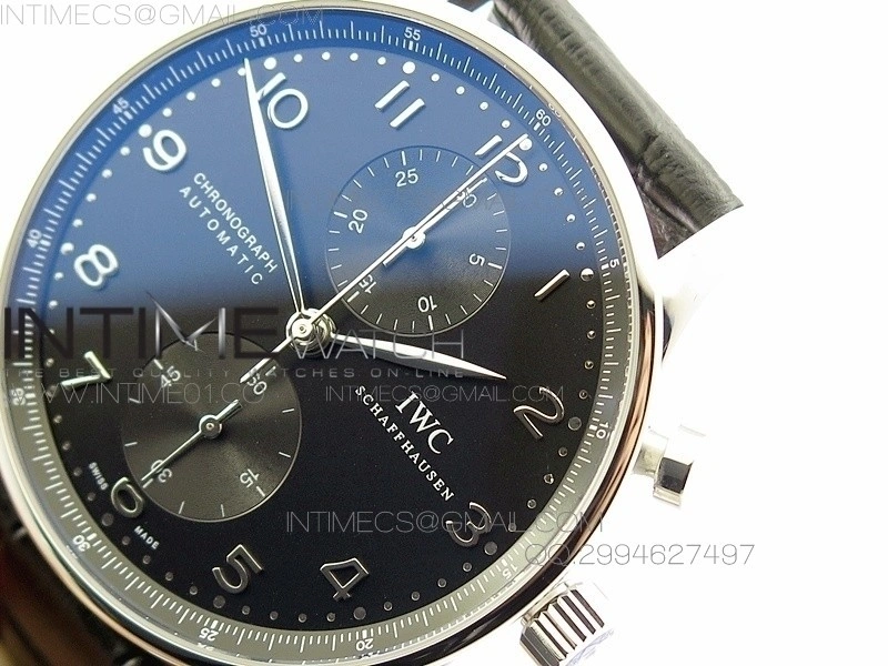 Portuguese IW371447 ZF V3 1:1 Best Edition SS Black dial on Black Leather Strap A79350