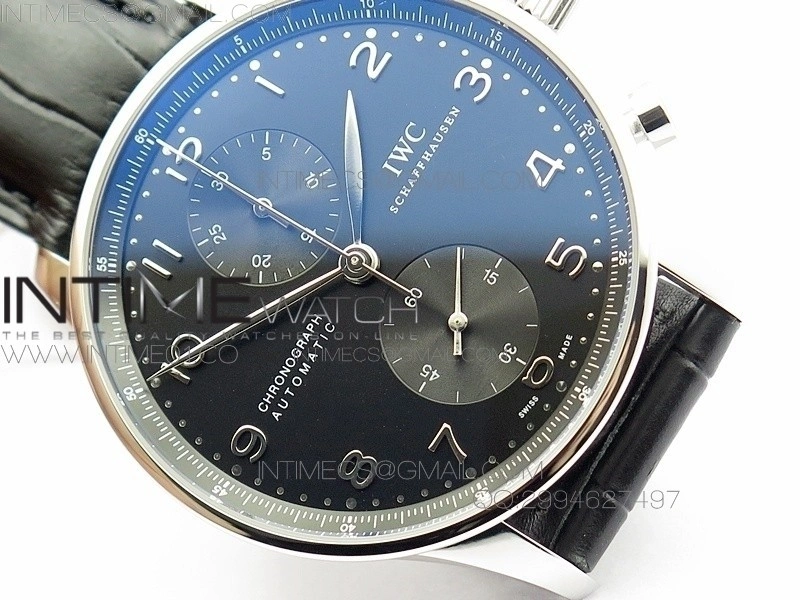 Portuguese IW371447 ZF V3 1:1 Best Edition SS Black dial on Black Leather Strap A79350
