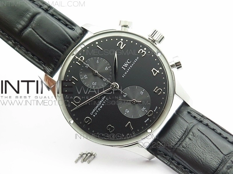 Portuguese IW371447 ZF V3 1:1 Best Edition SS Black dial on Black Leather Strap A79350