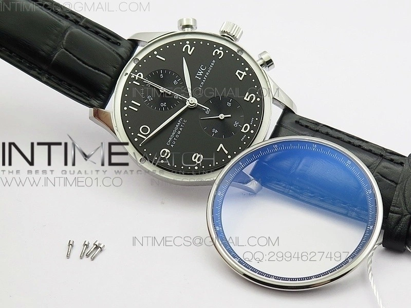 Portuguese IW371447 ZF V3 1:1 Best Edition SS Black dial on Black Leather Strap A79350