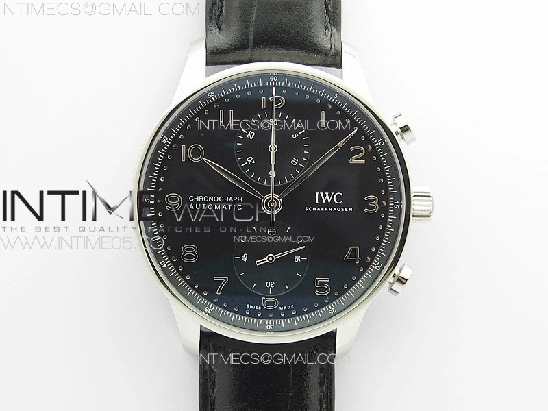 Portuguese IW371609 ZF V3 1:1 Best Edition SS Black Dial on Black Leather Strap A96355