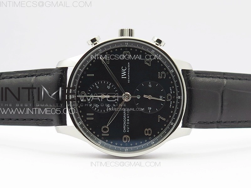Portuguese IW371609 ZF V3 1:1 Best Edition SS Black Dial on Black Leather Strap A96355