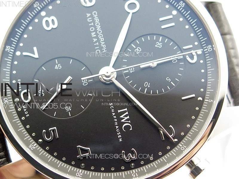 Portuguese IW371609 ZF V3 1:1 Best Edition SS Black Dial on Black Leather Strap A96355