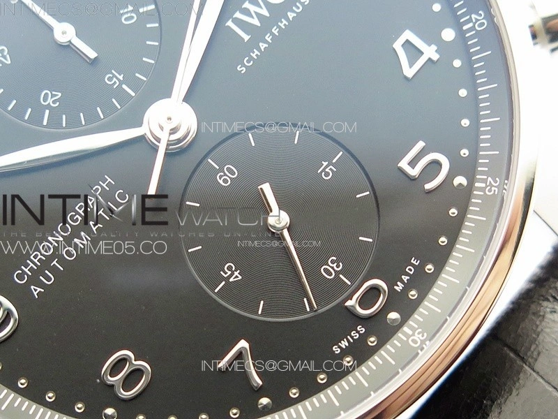 Portuguese IW371609 ZF V3 1:1 Best Edition SS Black Dial on Black Leather Strap A96355