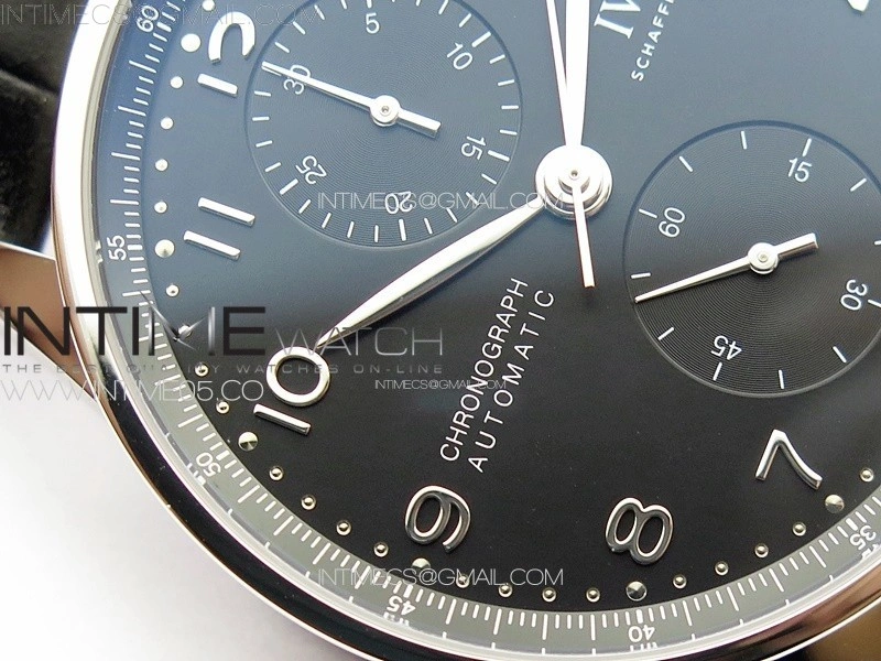 Portuguese IW371609 ZF V3 1:1 Best Edition SS Black Dial on Black Leather Strap A96355