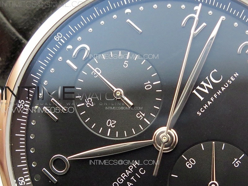 Portuguese IW371609 ZF V3 1:1 Best Edition SS Black Dial on Black Leather Strap A96355