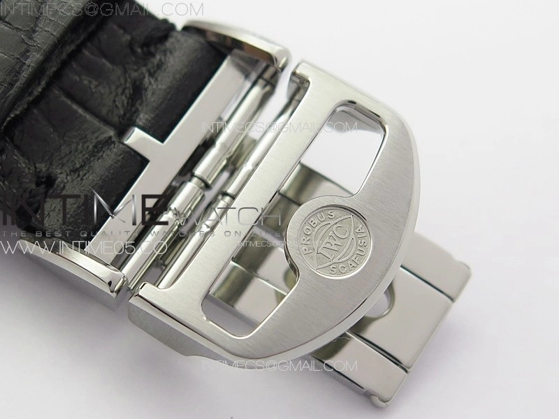 Portuguese IW371609 ZF V3 1:1 Best Edition SS Black Dial on Black Leather Strap A96355