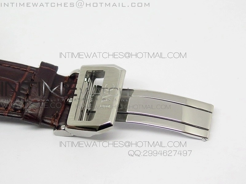 Portuguese Tourbillon SS AXF White Dial Gold Numbers moonphase on Brown Leather Strap