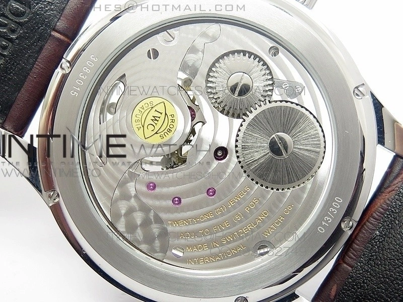 Portuguese Tourbillon SS AXF White Dial Gold Numbers moonphase on Brown Leather Strap