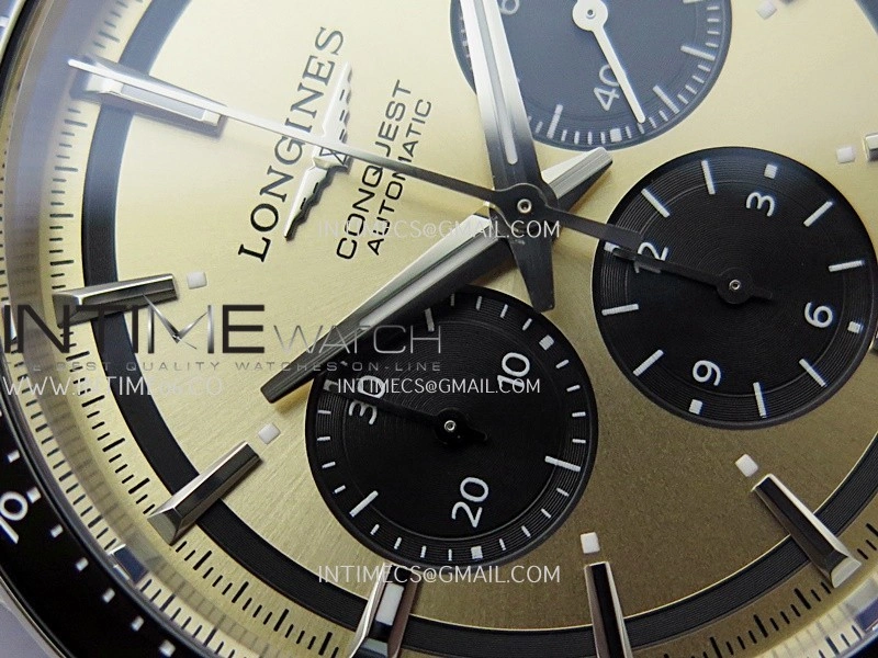 Conquest Chronograph 42mm Black Ceramic Bezel SS AF 1:1 Best Edition Brown Dial On SS Bracelet A7750