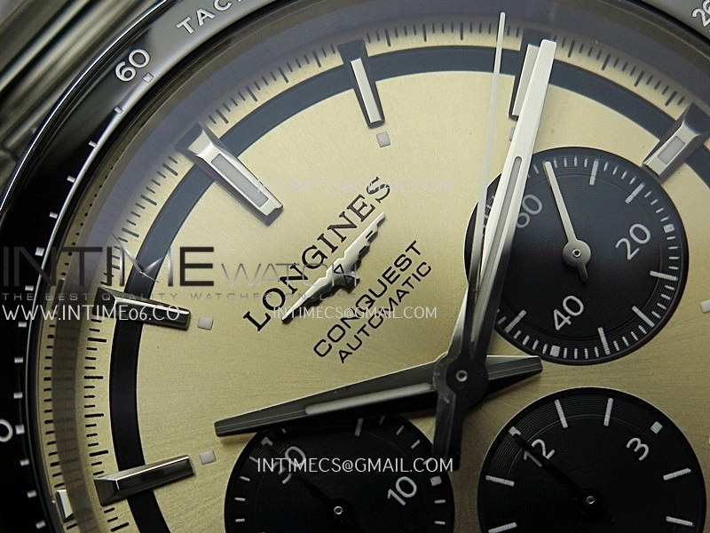 Conquest Chronograph 42mm Black Ceramic Bezel SS AF 1:1 Best Edition Brown Dial On SS Bracelet A7750