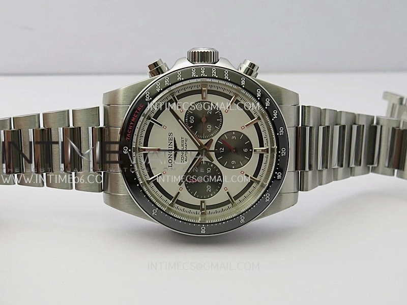 Conquest Chronograph 42mm Black Ceramic Bezel SS AF 1:1 Best Edition Cream Dial On SS Bracelet A7750