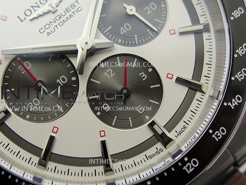 Conquest Chronograph 42mm Black Ceramic Bezel SS AF 1:1 Best Edition Cream Dial On SS Bracelet A7750