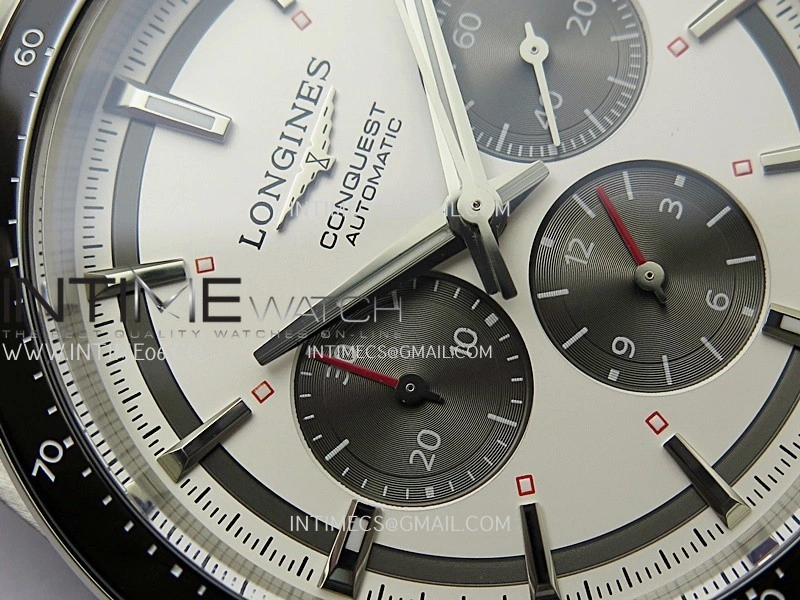 Conquest Chronograph 42mm Black Ceramic Bezel SS AF 1:1 Best Edition Cream Dial On SS Bracelet A7750