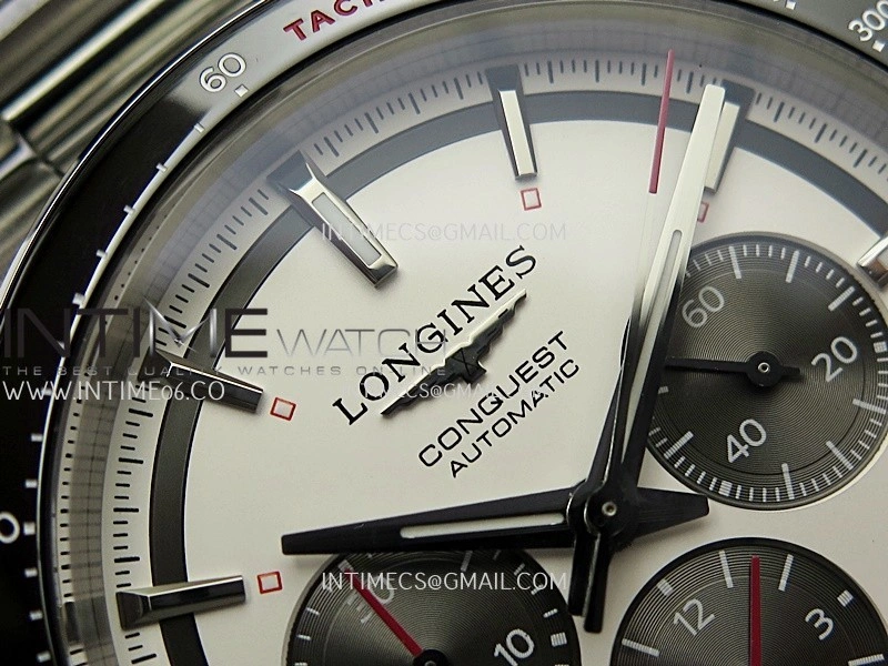 Conquest Chronograph 42mm Black Ceramic Bezel SS AF 1:1 Best Edition Cream Dial On SS Bracelet A7750