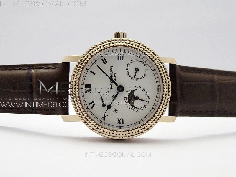 Calatrava 5057 Cortina Watch 50th Anniversary RG YSF 1:1 Best Edition White Dial on Black Leather Strap A240