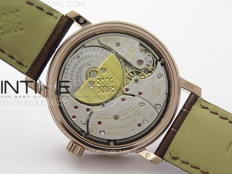 Calatrava 5057 Cortina Watch 50th Anniversary RG YSF 1:1 Best Edition White Dial on Black Leather Strap A240