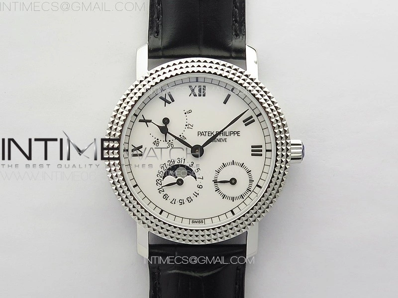 Calatrava 5057 Cortina Watch 50th Anniversary SS YSF 1:1 Best Edition White Dial on Black Leather Strap A240