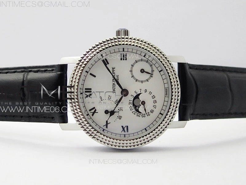 Calatrava 5057 Cortina Watch 50th Anniversary SS YSF 1:1 Best Edition White Dial on Black Leather Strap A240