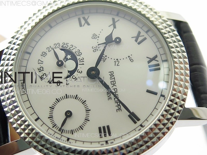 Calatrava 5057 Cortina Watch 50th Anniversary SS YSF 1:1 Best Edition White Dial on Black Leather Strap A240