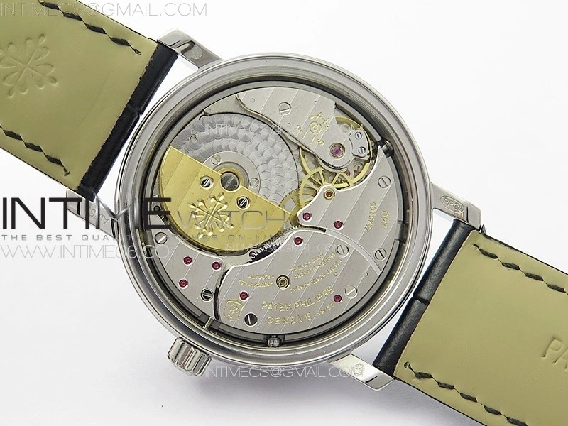 Calatrava 5057 Cortina Watch 50th Anniversary SS YSF 1:1 Best Edition White Dial on Black Leather Strap A240