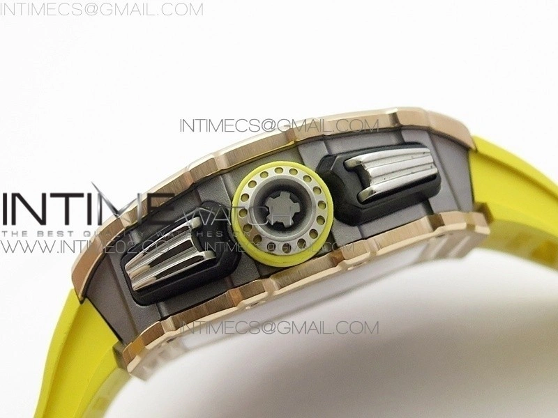 RM011 RG Chronograph RG Case KVF 1:1 Best Edition Crystal Skeleton Dial on Yellow Rubber Strap A7750