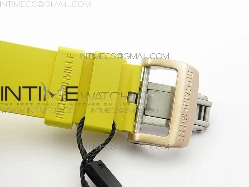 RM011 RG Chronograph RG Case KVF 1:1 Best Edition Crystal Skeleton Dial on Yellow Rubber Strap A7750