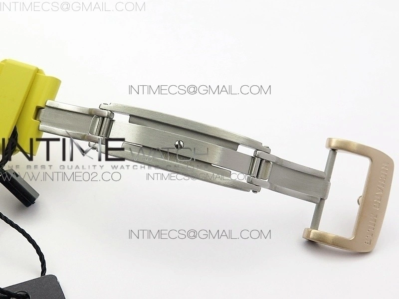 RM011 RG Chronograph RG Case KVF 1:1 Best Edition Crystal Skeleton Dial on Yellow Rubber Strap A7750