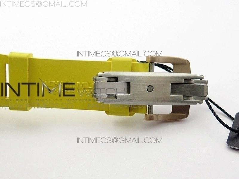 RM011 RG Chronograph RG Case KVF 1:1 Best Edition Crystal Skeleton Dial on Yellow Rubber Strap A7750