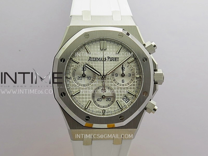 Royal Oak Chrono 26240 50th SS V2 DDF 1:1 Best Edition Silver Dial On White Rubber Strap Super Clone DD4401