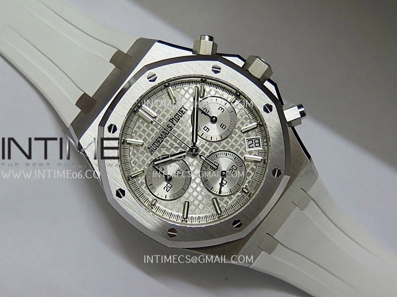 Royal Oak Chrono 26240 50th SS V2 DDF 1:1 Best Edition Silver Dial On White Rubber Strap Super Clone DD4401